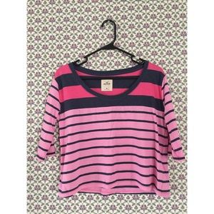 Hollister- cute pink & blue stripes top